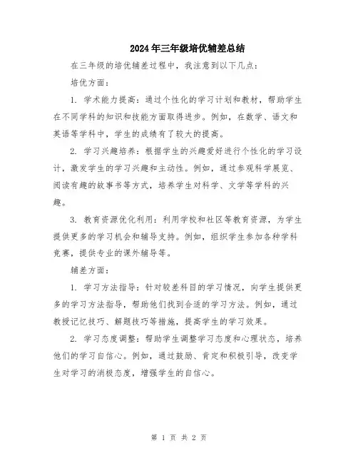 2024年三年级培优辅差总结