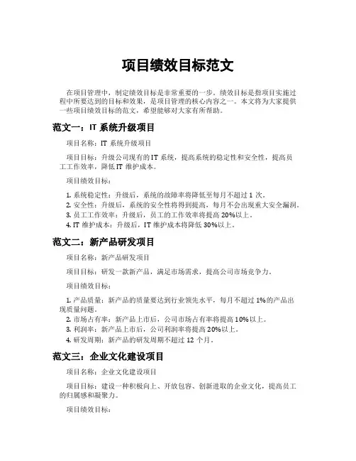 项目绩效目标范文
