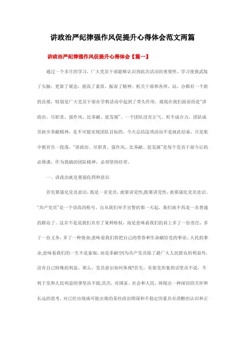 讲政治严纪律强作风促提升心得体会范文两篇