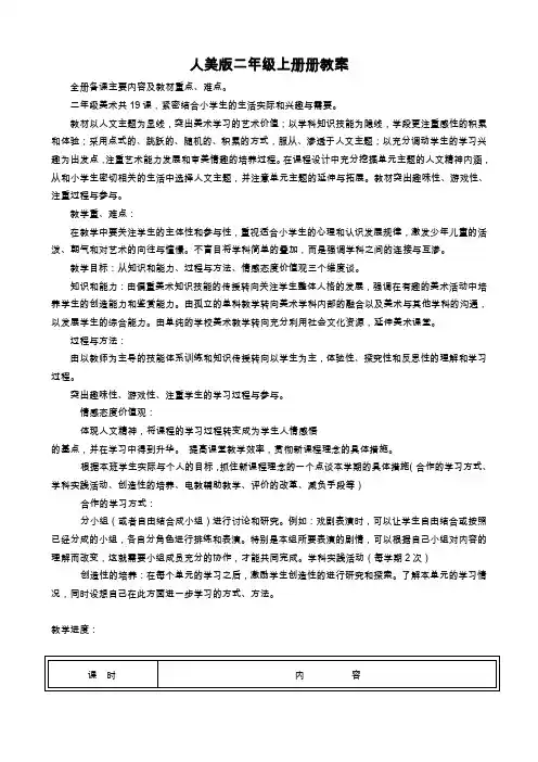 人美版小学美术二年级上册教案 全册