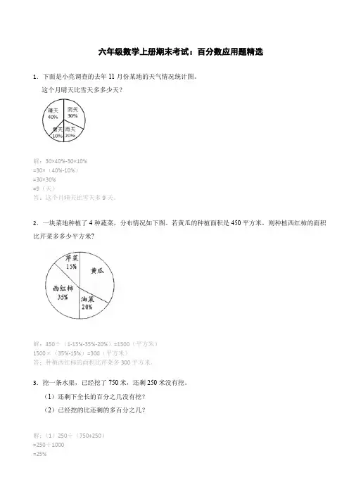 六年级数学上册期末考试百分数应用题