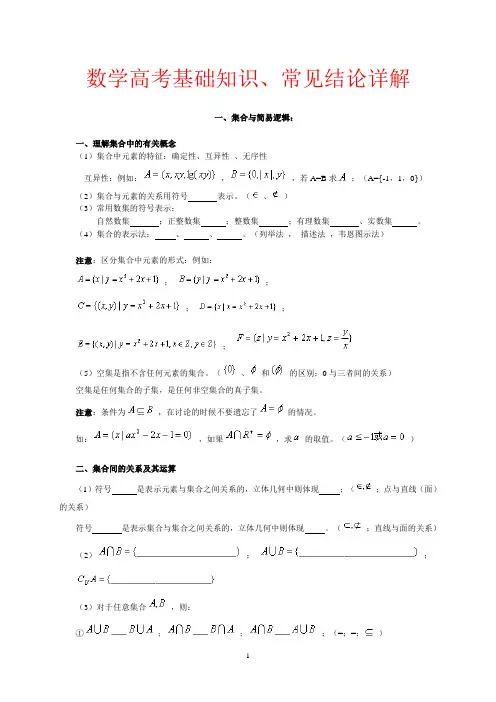 数学高考基础知识、常见结论详解(一)