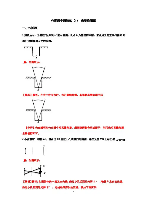 精品中考物理专题训练：光学作图题及分析、解析