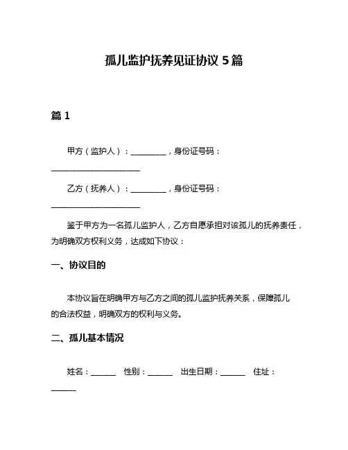 孤儿监护抚养见证协议5篇