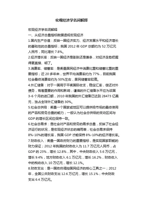 宏观经济学名词解释