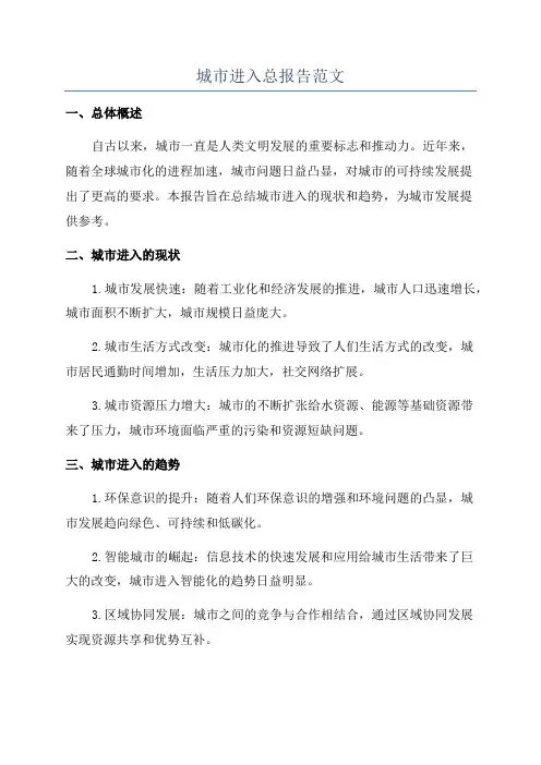 城市进入总报告范文