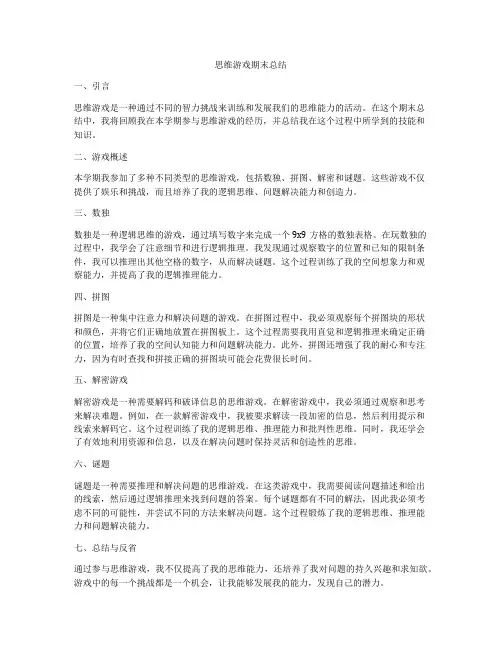 思维游戏期末总结