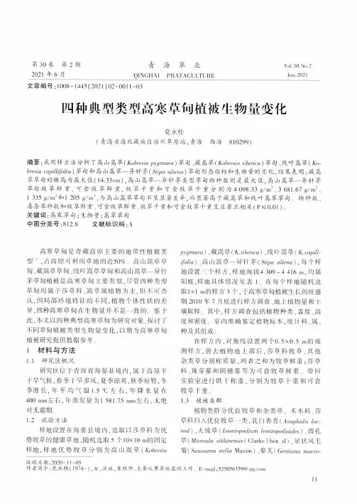 四种典型类型高寒草甸植被生物量变化