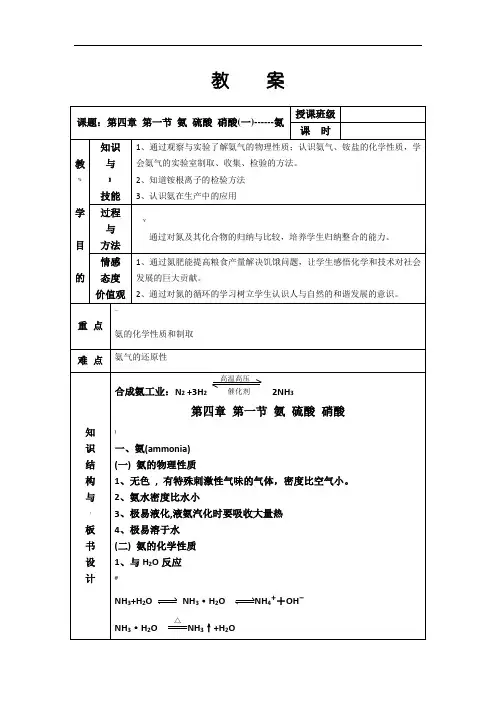 氨、硫酸和硝酸教学设计示例1