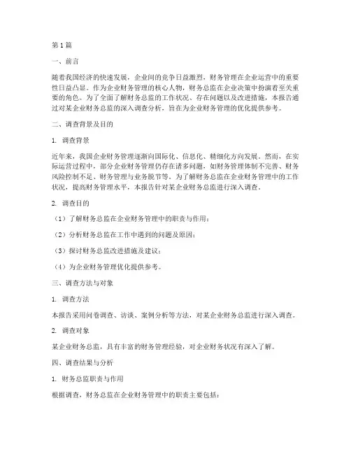 财务总监调查分析报告(3篇)