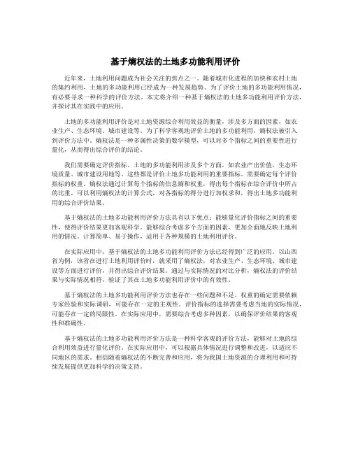 基于熵权法的土地多功能利用评价