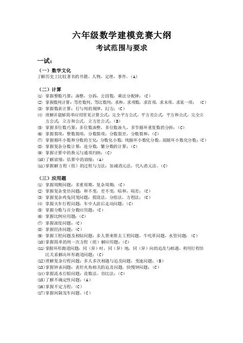 六年级数学建模大纲