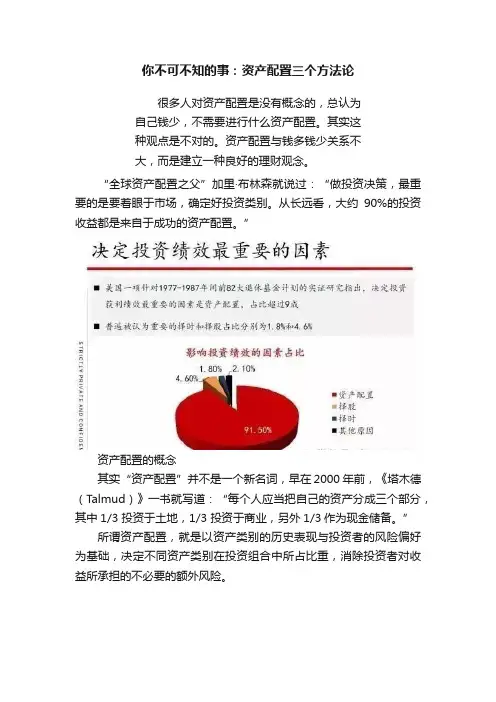你不可不知的事：资产配置三个方法论