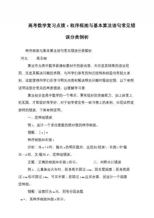 高考数学复习点拨：程序框图与基本算法语句常见错误分类例析