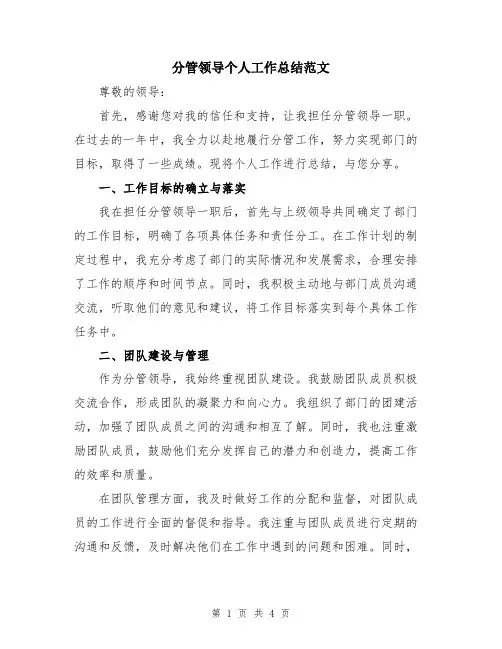 分管领导个人工作总结范文