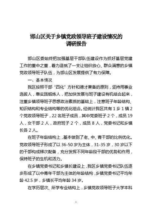 乡镇党政领导班子建设情况的调研报告