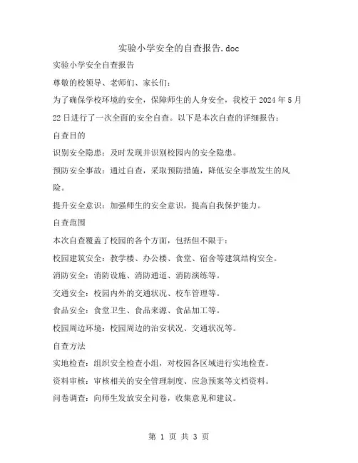 实验小学安全的自查报告