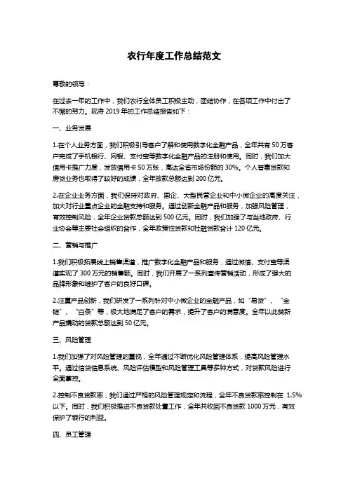 农行年度工作总结范文