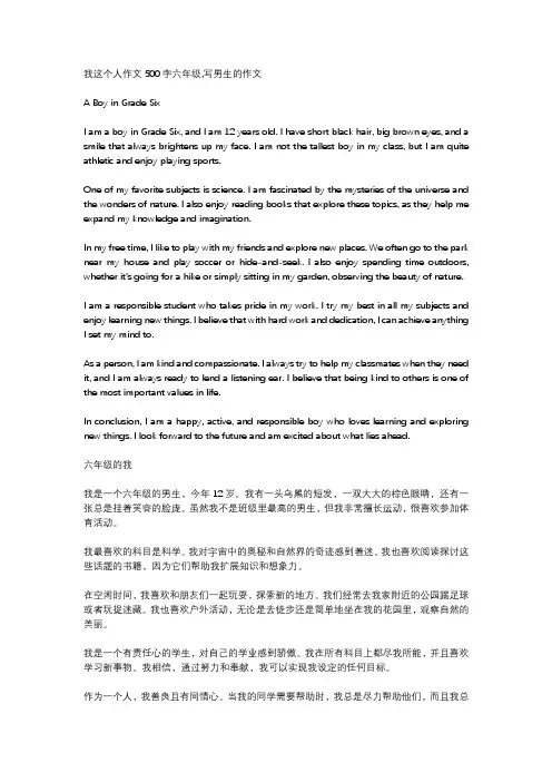 我这个人作文500字六年级,写男生的作文