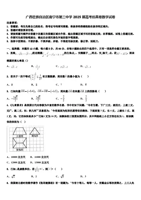 广西壮族自治区南宁市第三中学2025届高考仿真卷数学试卷含解析