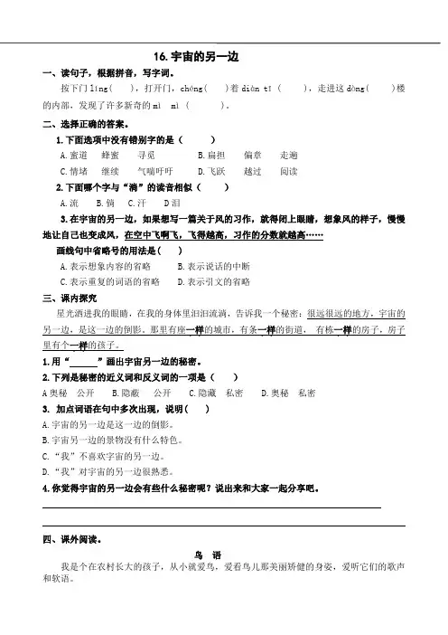 16 宇宙的另一边(课时练习及答案)