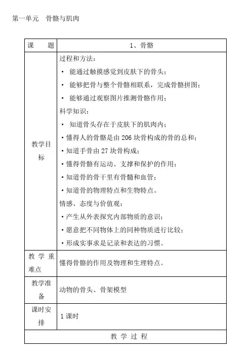 (苏教版)小学四年级科学下册教学设计全册教案