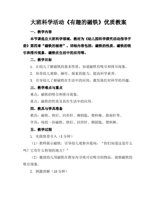 大班科学活动《有趣的磁铁》优质教案