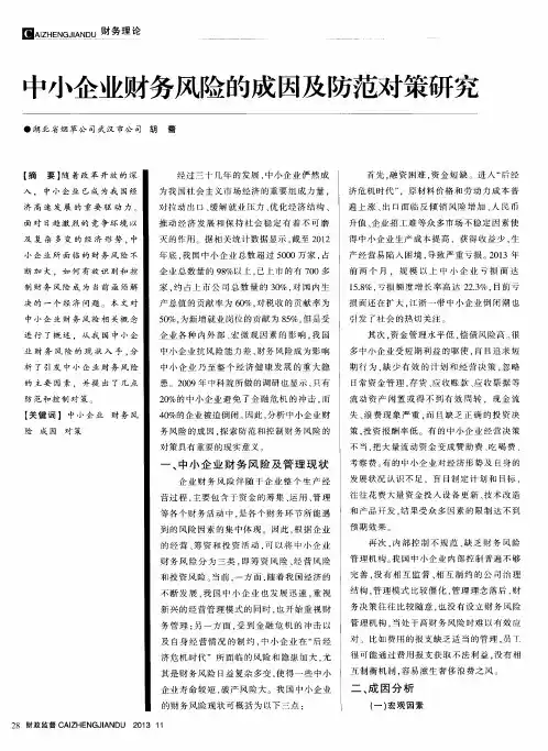 中小企业财务风险的成因及防范对策研究