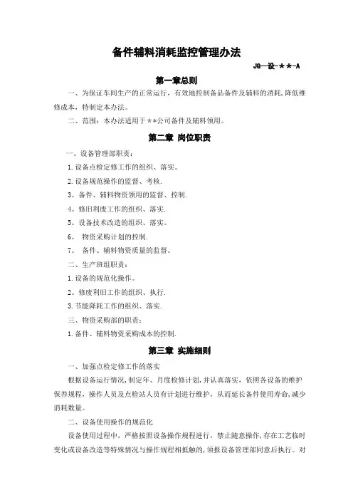 备件辅料消耗监控管理办法