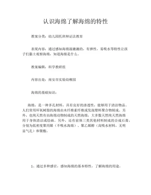认识海绵了解海绵的特性