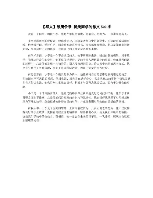 【写人】雏鹰争章 赞美同学的作文500字