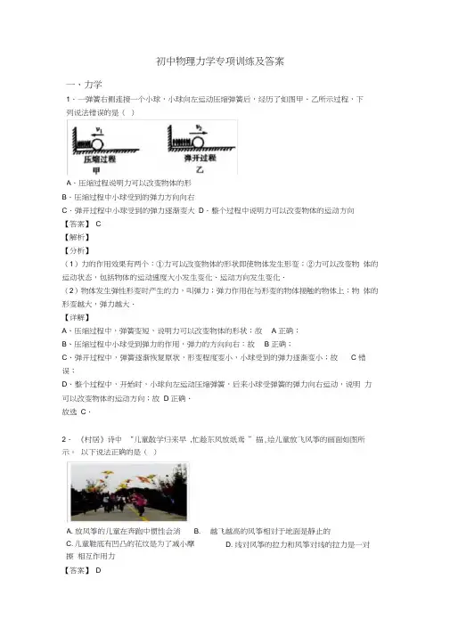 初中物理力学专项训练及答案