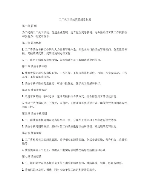 工厂员工绩效奖罚规章制度