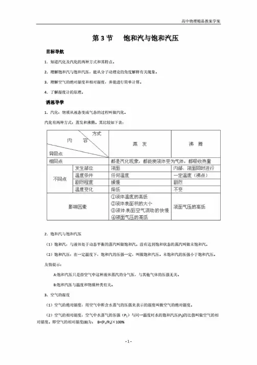 高考物理必考知识点详解—饱和汽和饱和汽压