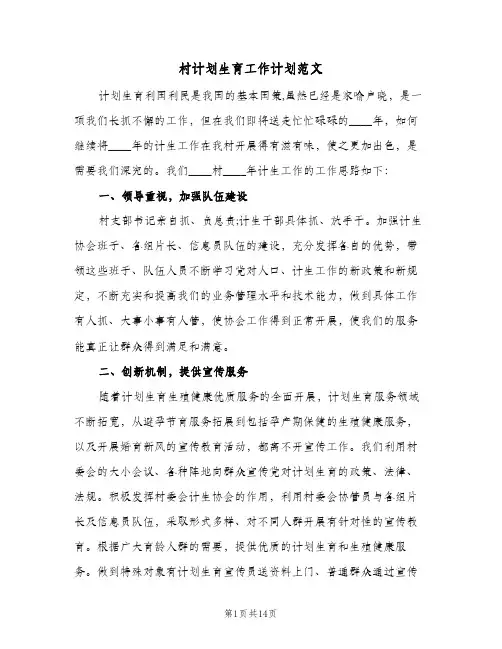 村计划生育工作计划范文(三篇)