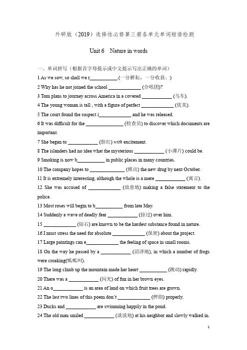 Unit 6 单词短语检测 2021-2022学年高中英语外研版(2019)选择性必修第三册