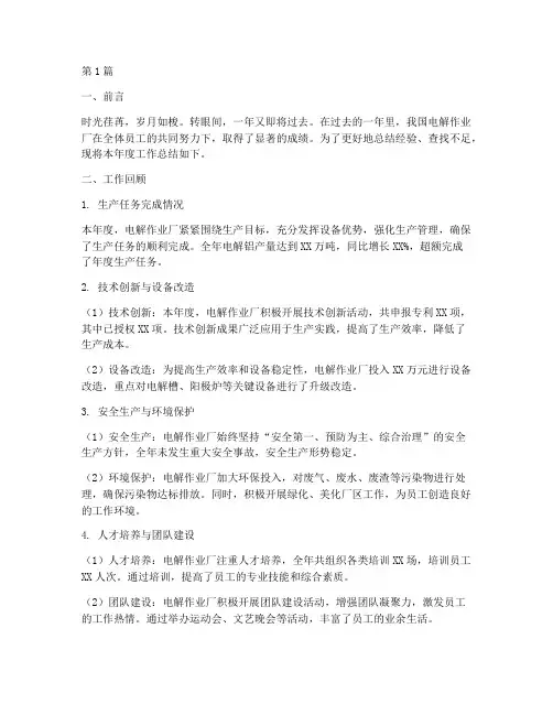 电解作业厂工作总结范文(3篇)