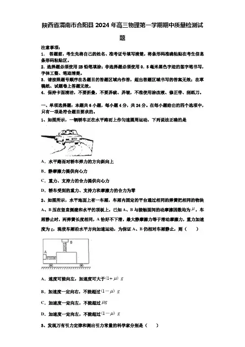 陕西省渭南市合阳县2024年高三物理第一学期期中质量检测试题含解析