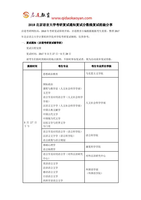 2018北京语言大学考研复试通知复试分数线复试经验分享