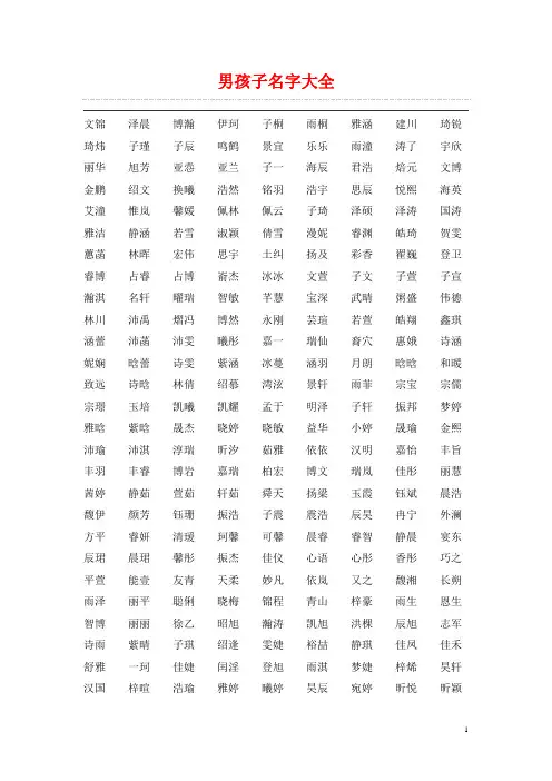 2015年好听的男女孩子名字大全
