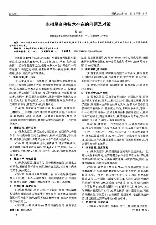 水稻旱育秧技术存在的问题及对策