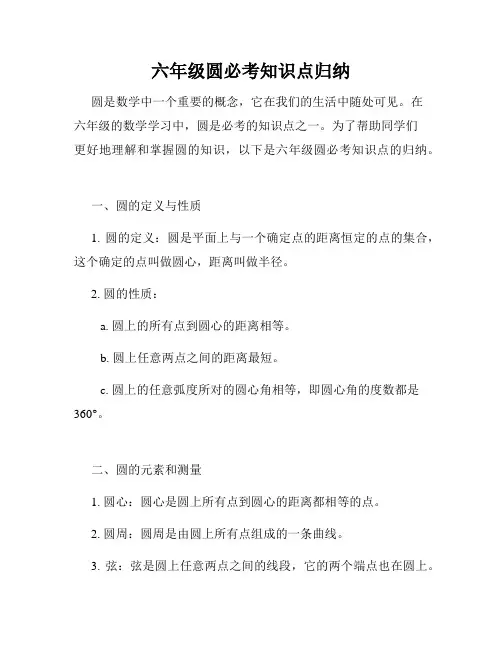 六年级圆必考知识点归纳