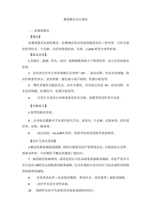 眼科疾病葡萄膜炎诊疗规范