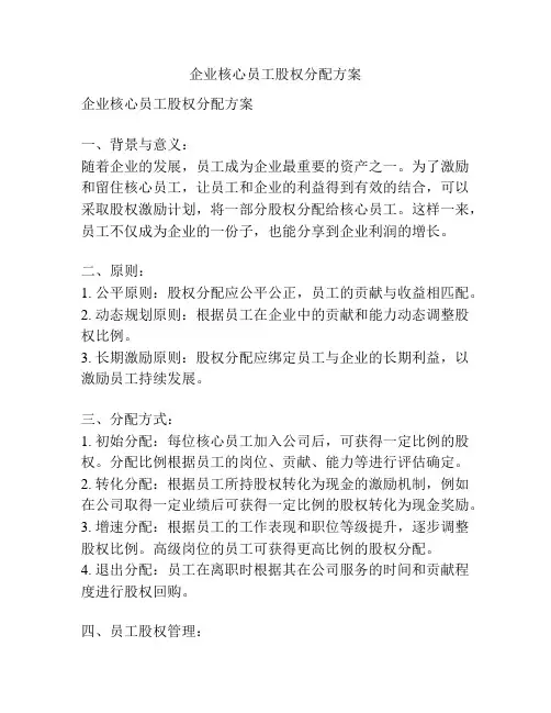 企业核心员工股权分配方案