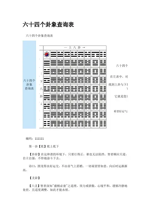 六十四个卦象查询表