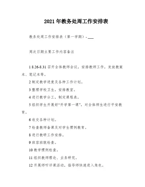 2021年教务处周工作安排表