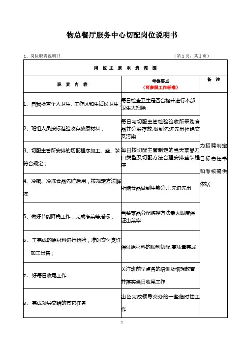 切配工岗位说明书