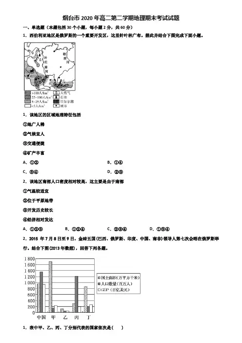 烟台市2020年高二第二学期地理期末考试试题含解析