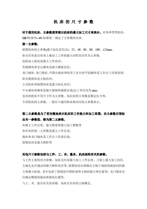 机床的尺寸参数[1]