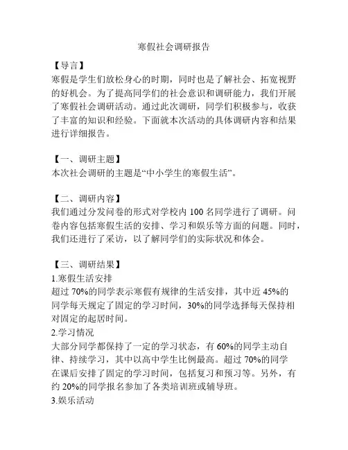 寒假社会调研报告
